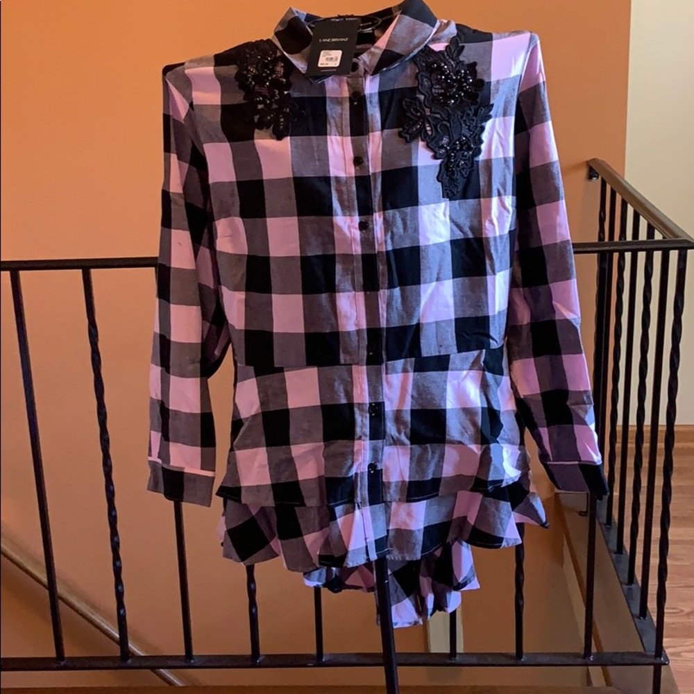 Lane Bryant High Low Plaid Shirt/Top